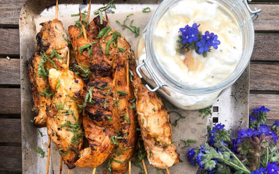 Liquorice Chili Chicken Skewers With a Feta Cheese Dip