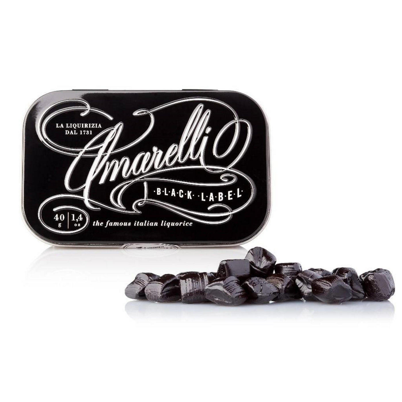 Amarelli Black Label 40g Tin - Finest Italian Pure Black Liquorice-Italian Liquorice-Liquorice Heaven