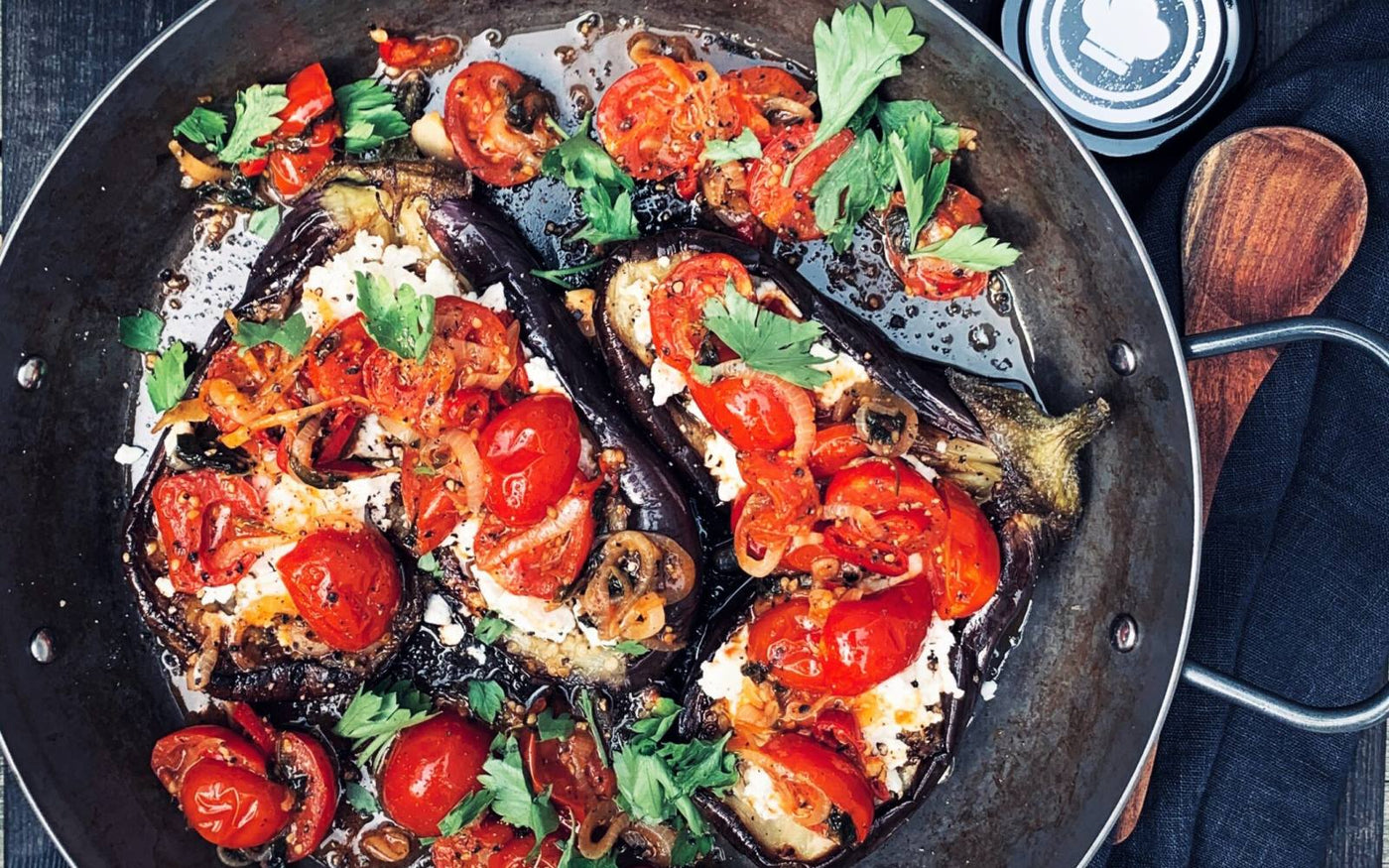 Baked Aubergine with Feta Cheese and a Hot Tomato Liquorice Salsa Recipe