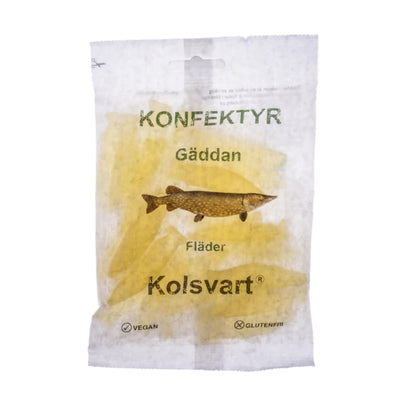 Kolsvart Lakrits Gäddan Fläder – Fish Shaped Sweet Elderflower Gums