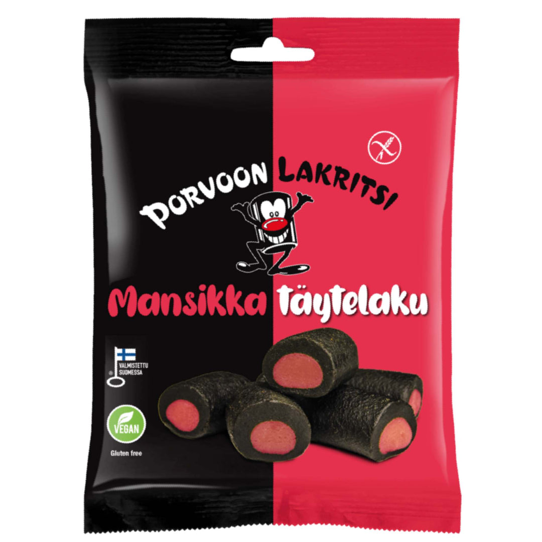 Porvoon Lakritsi Mansikka - Strawberry Filled Sweet Black Liquorice - 150g