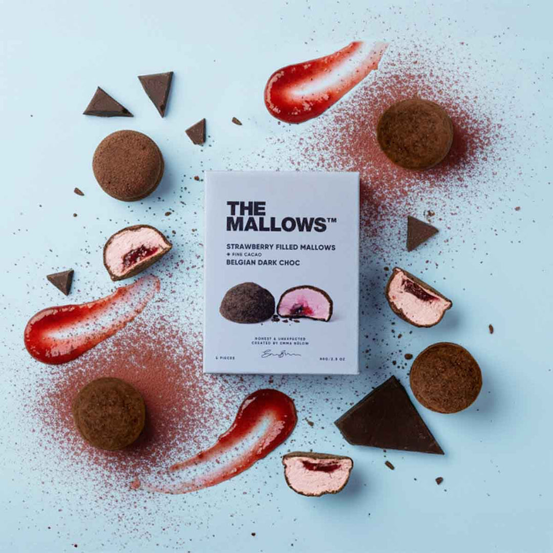Strawberry Filled Mallows – With Fine Cacao & Belgian Dark Choc (5x 16g)