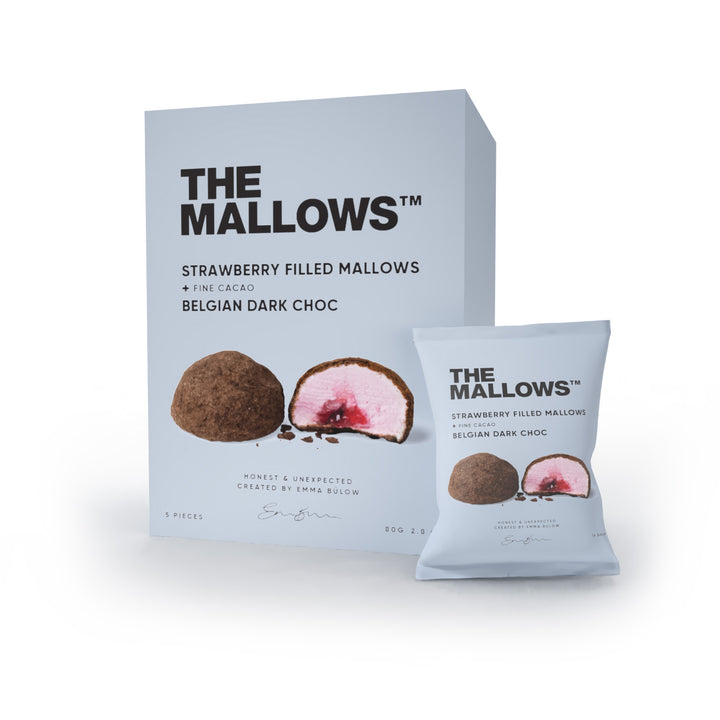 Strawberry Filled Mallows – With Fine Cacao & Belgian Dark Choc (5x 16g)
