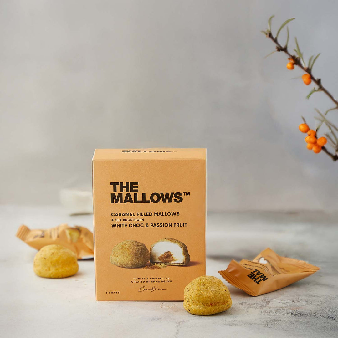 Caramel Filled Mallows – White Choc, Passion Fruit & Sea Buckthorn (5x 16g)