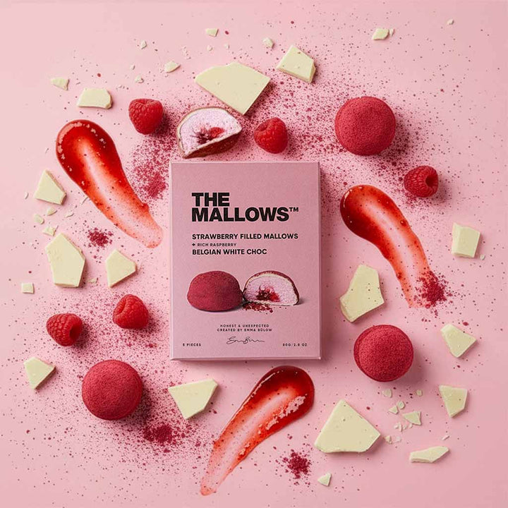 Strawberry Filled Mallows – With Rich Raspberry & Belgian White Choc (5x 16g)