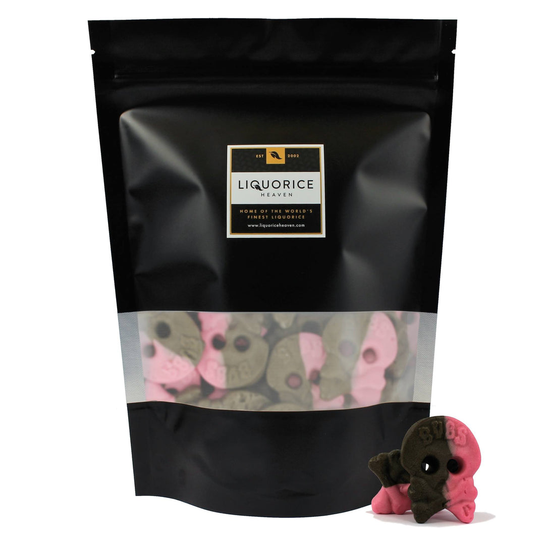 Bubs Hallon/Lakrits Skalle Skum - Raspberry & Liquorice Foam Skulls - 500g