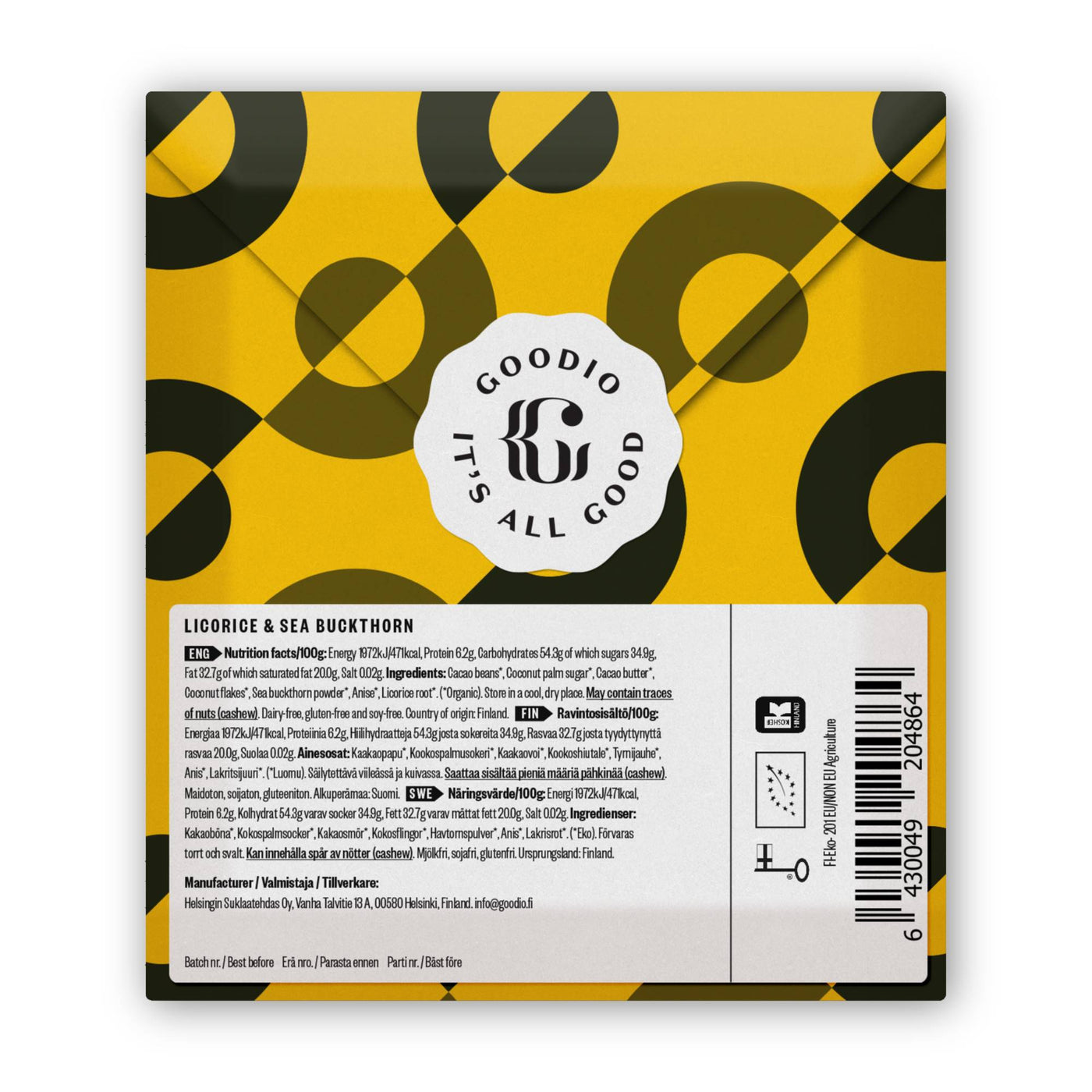 Goodio Organic Raw Chocolate With Liquorice & Sea Buckthorn - 48g