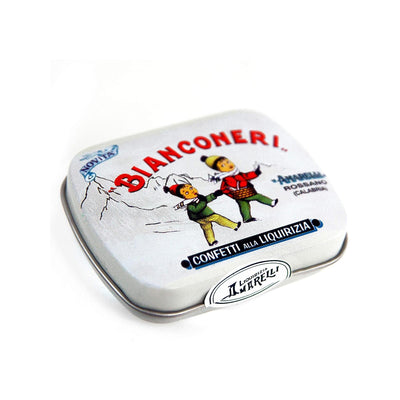 Amarelli Bianconeri 20g Tin - Mint & Vanilla Flavoured Sugar Coated Liquorice-Italian Liquorice-Liquorice Heaven