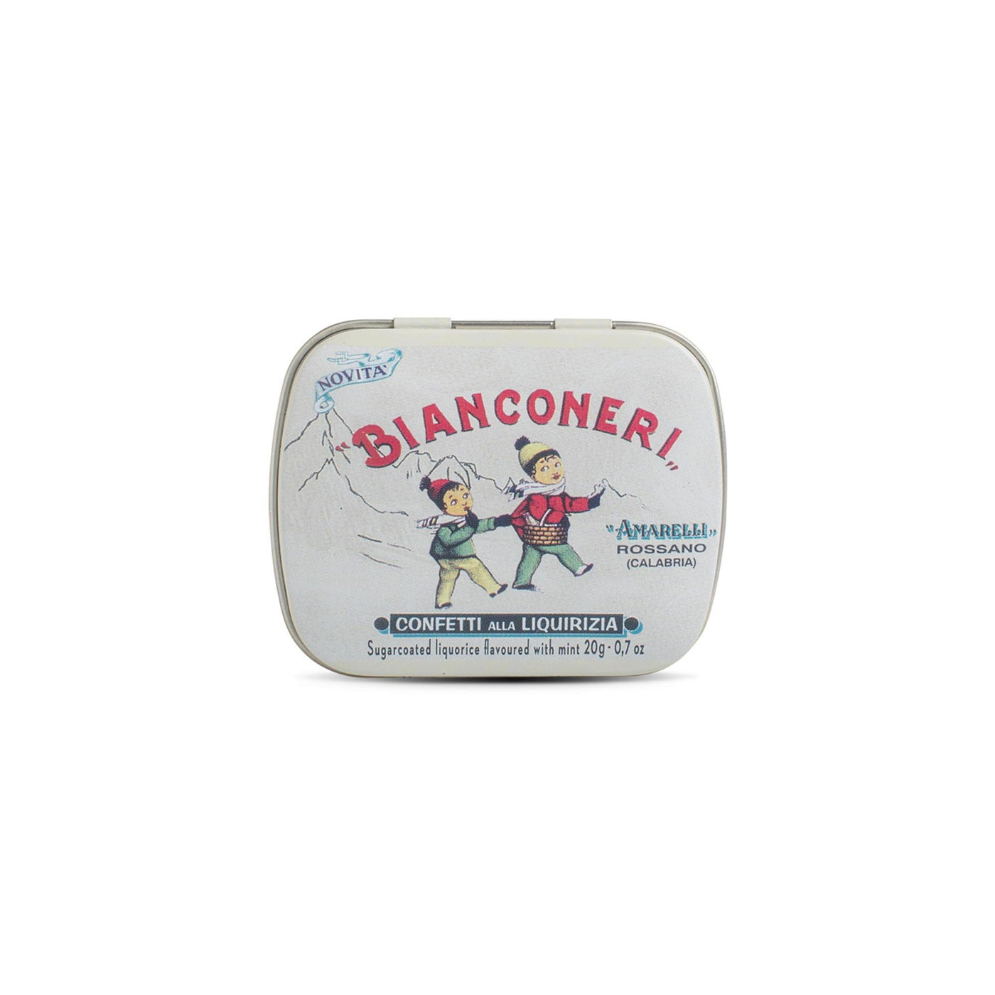 Amarelli Bianconeri 20g Tin - Mint & Vanilla Flavoured Sugar Coated Liquorice-Italian Liquorice-Liquorice Heaven