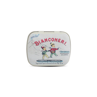 Amarelli Bianconeri 20g Tin - Mint & Vanilla Flavoured Sugar Coated Liquorice-Italian Liquorice-Liquorice Heaven