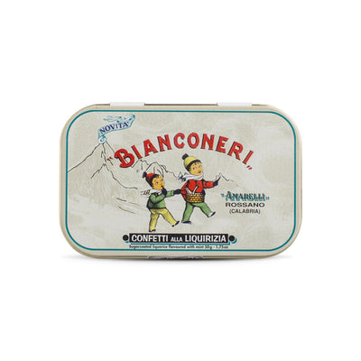 Amarelli Bianconeri 50g Tin - Mint & Vanilla Flavoured Sugar Coated Liquorice-Italian Liquorice-Liquorice Heaven