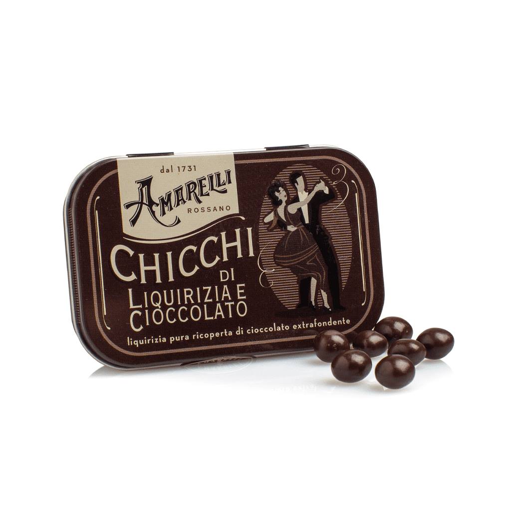 Amarelli Brown 40g Tin - Dark Chocolate Coated Liquorice Beans