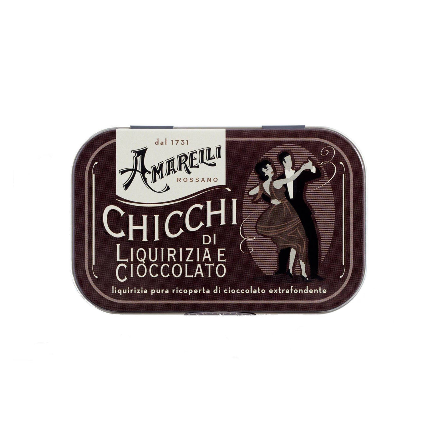 Amarelli Brown 40g Tin - Dark Chocolate Coated Liquorice Beans