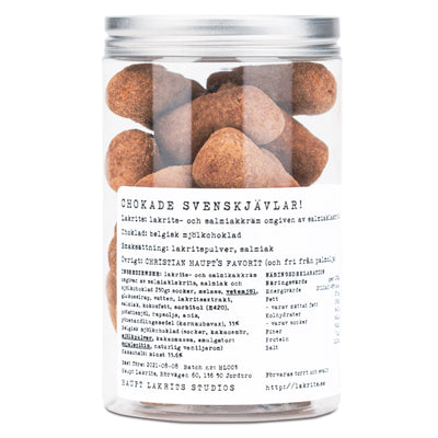Haupt Lakrits Chokade Svenskjävlar (Chocolate Swedish Bastards) - Salty Swedish Liquorice covered in Belgian milk chocolate